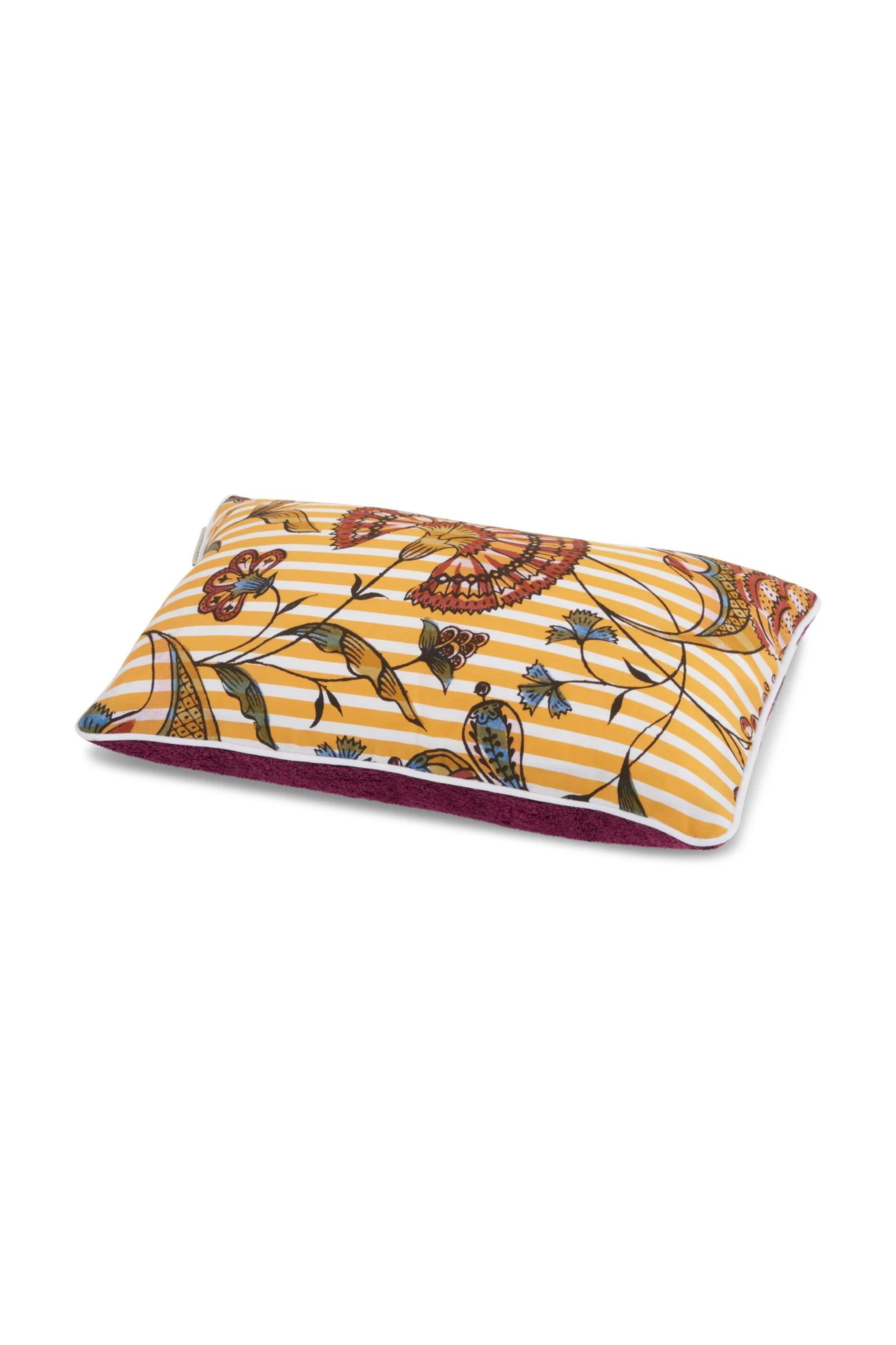 Coussin Antoinette Poisson Magenta rayé Ocre